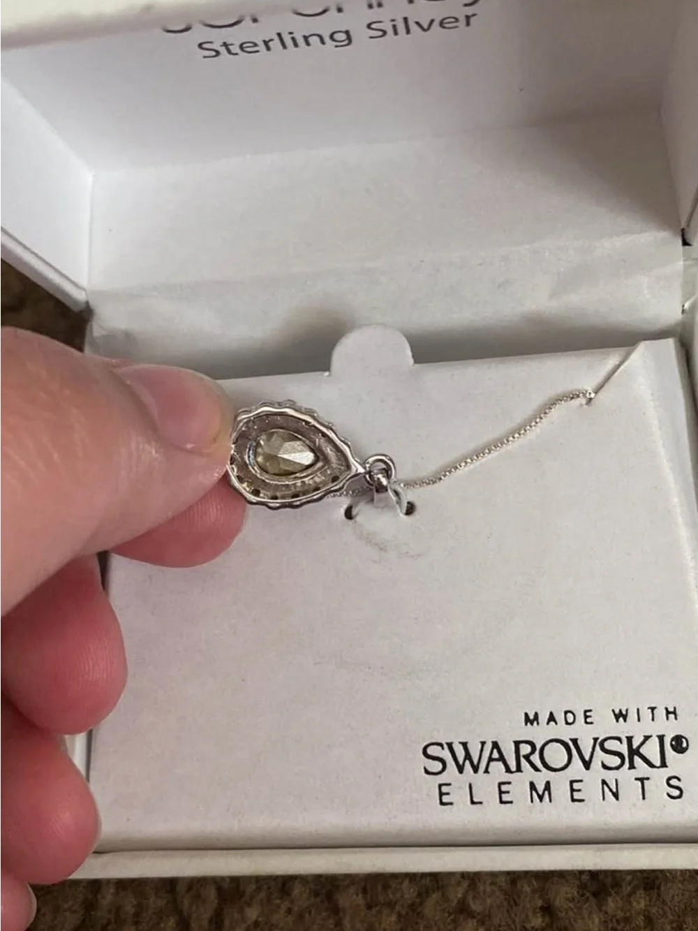 Swarovski Purple Teardrop Pendant Necklace in Sterling Tone